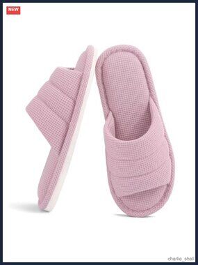 Open Toe Waffle Memory Foam House Slippers Slide Sandals